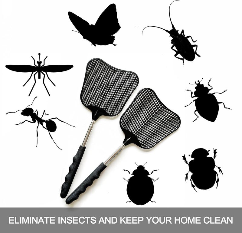 MILEDU Telescopic Fly Swatters, Long Plastic Extendable Fly Swatter Manual, Retractable Swatters, Telescoping Swat, Stainless Steel Handle, Swatting Flies, Spiders, etc.,3Pcs (Black+Black+Blue) - Image 2